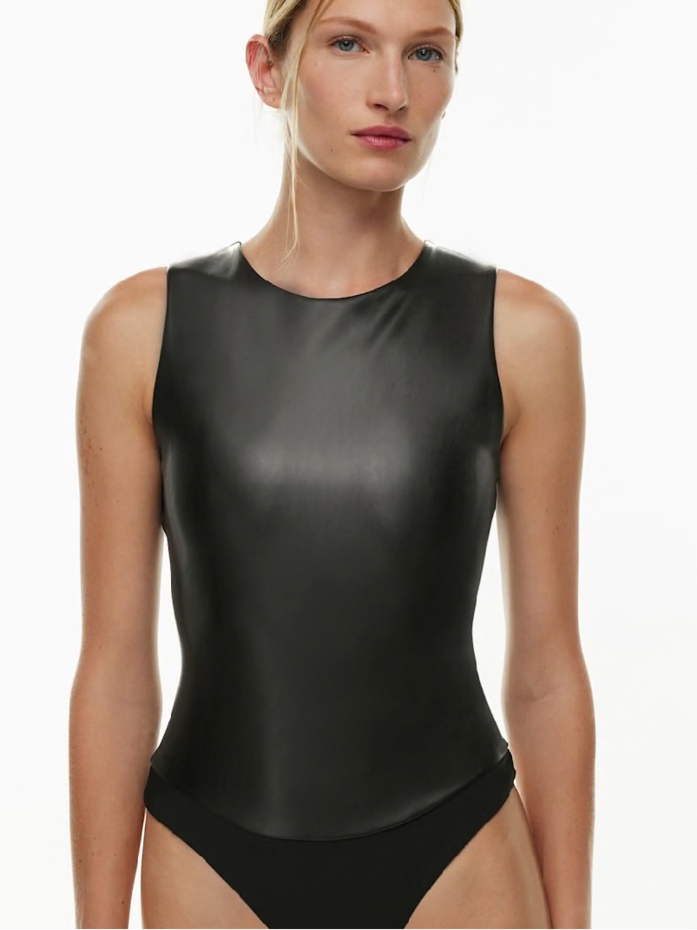 Babaton Ten Game Bodysuit Tank Black Faux-Leather Women’s Top 2XS